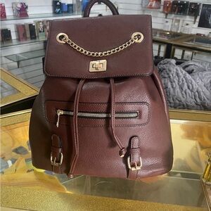 Brown Leather Backpack with Gold Accents